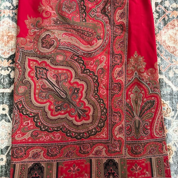 Talbots Red 100% Wool Paisley Wrap Pencil Skirt Bohemian Tapestry Eclectic - Picture 3 of 7